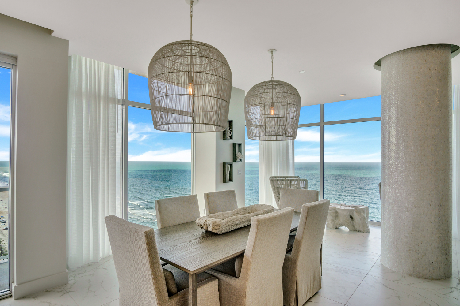 dining space with ocean view