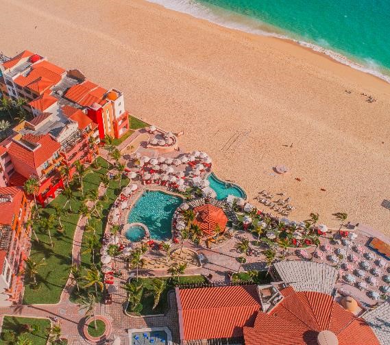 overhead view of pool and beach