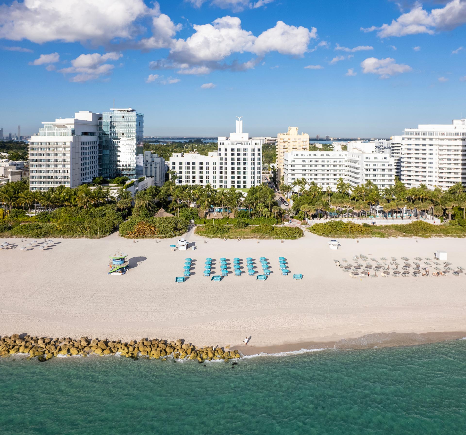The Palms Hotel and Beach Aerial 