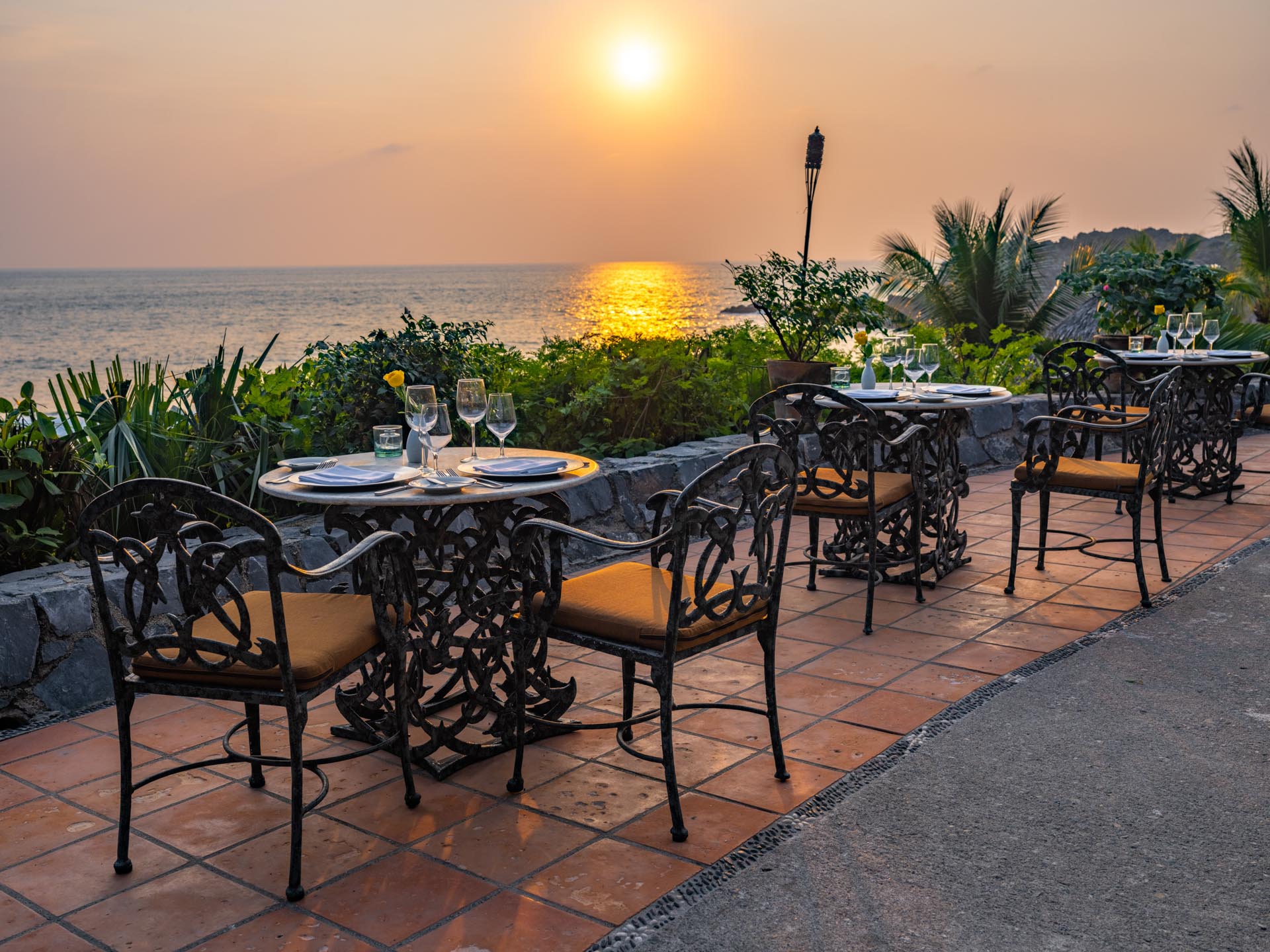 Outdoor dining at sunset