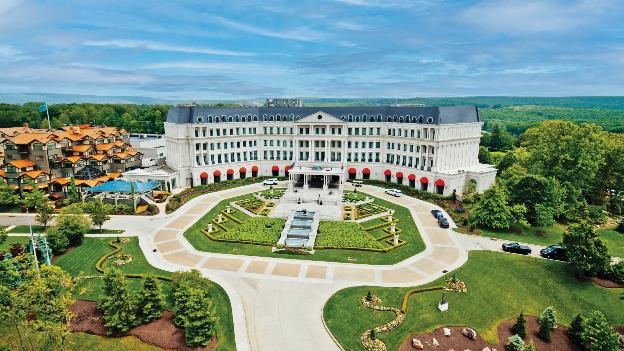 Nemacolin, aerial photo of the main hotel building.