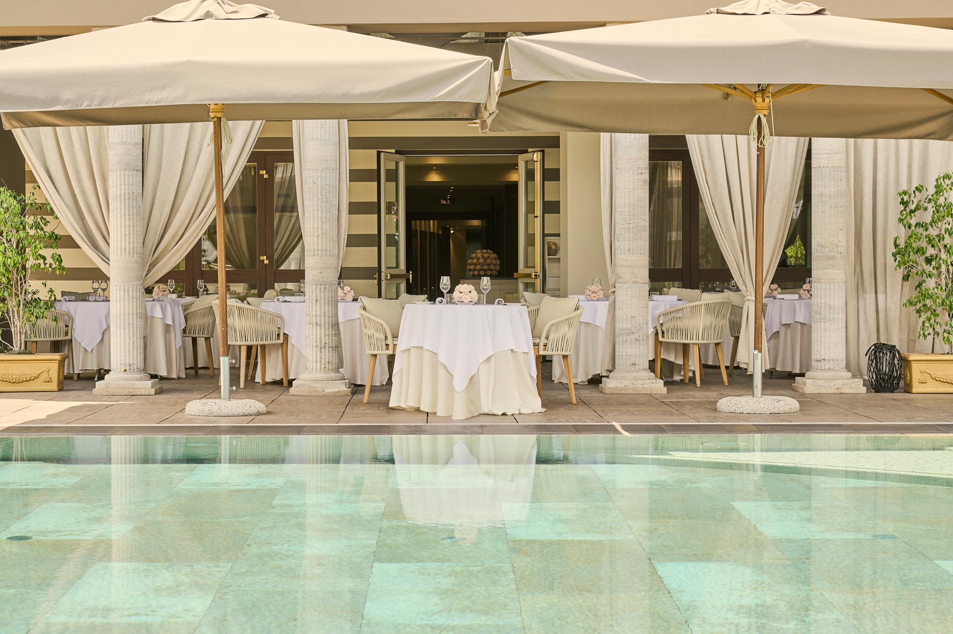Dining on the terrace poolside