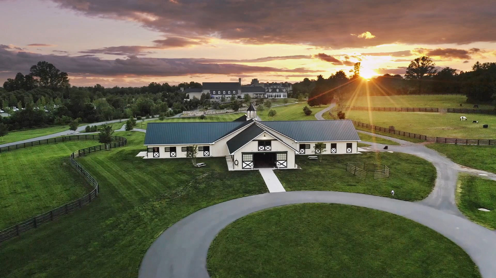 Horse Stables Exterior Aerial Shot