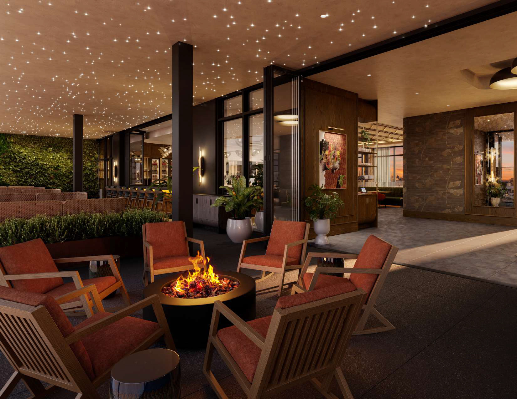 Rooftop Restaurant Firepit Lounge Area
