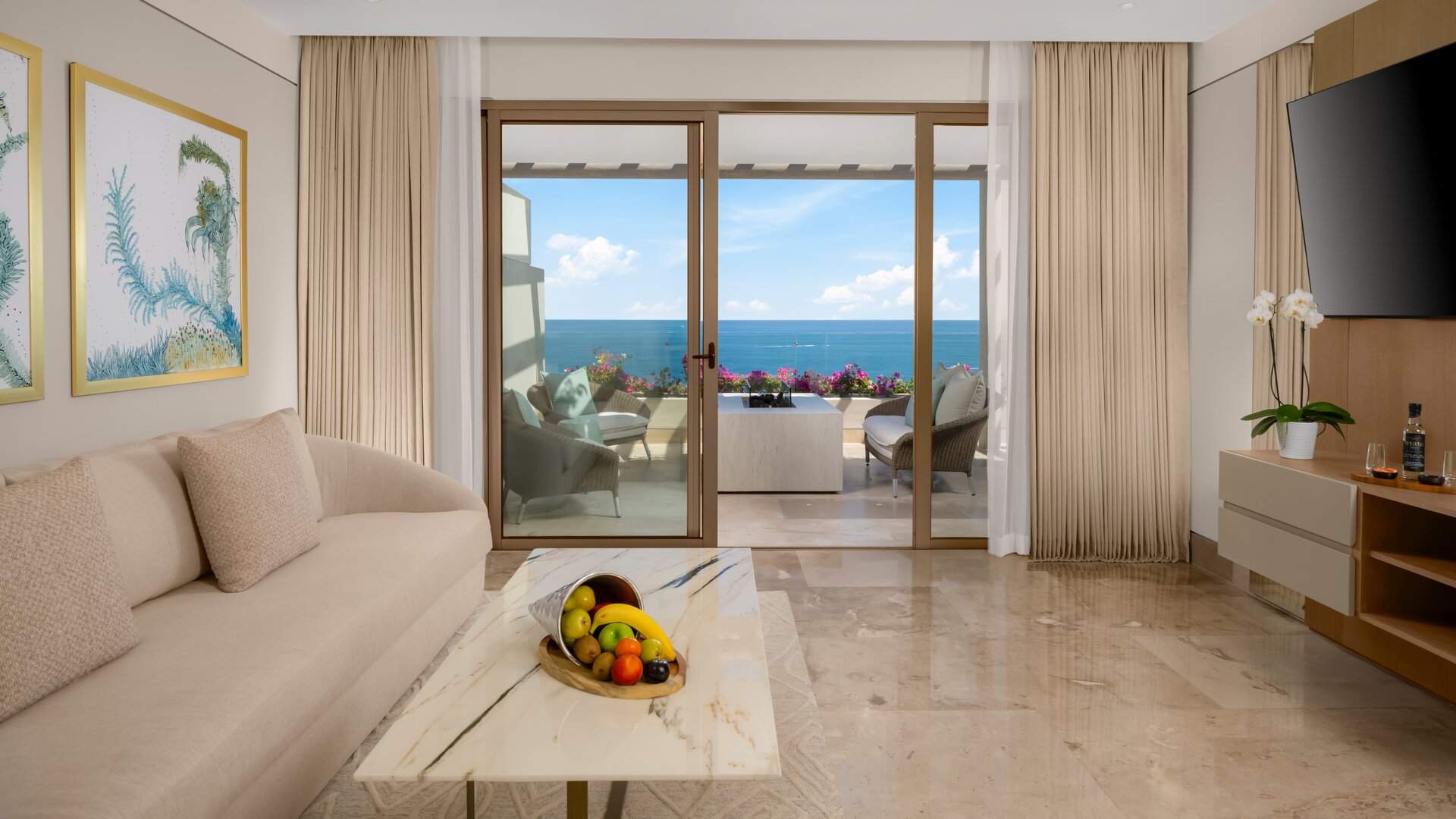 Grand King Suite Living Area with View to Private Terrace 