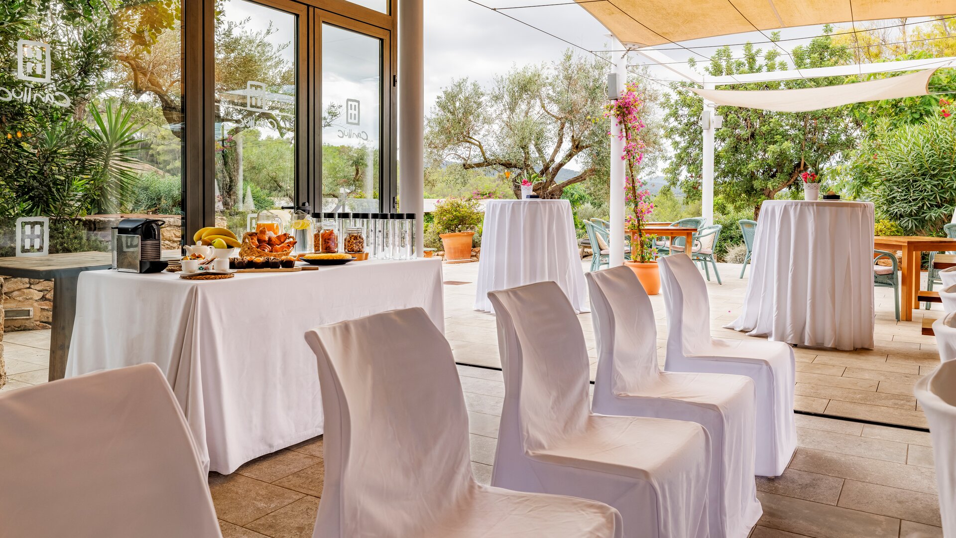 Garden View Meeting Room with Catering Tables