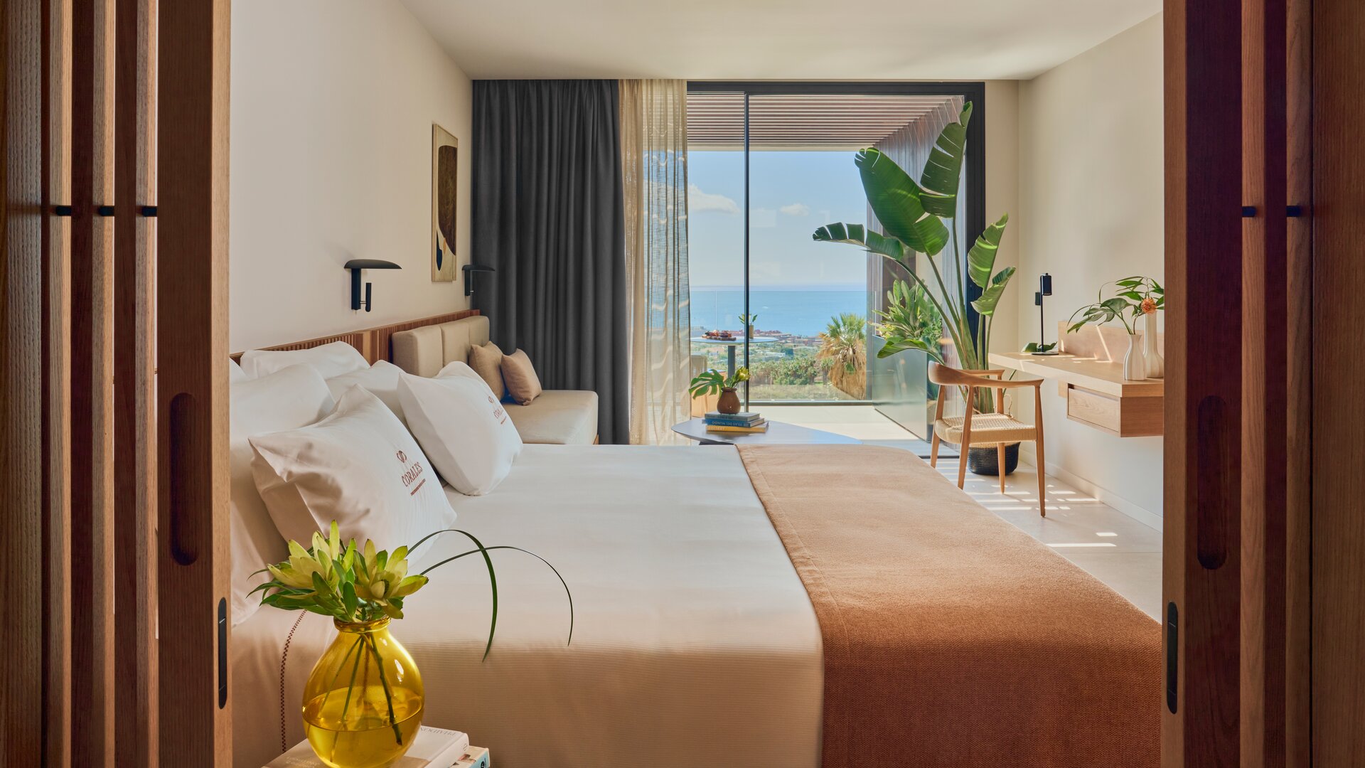 Junior Suite with Sea View, View from Bed to Balcony