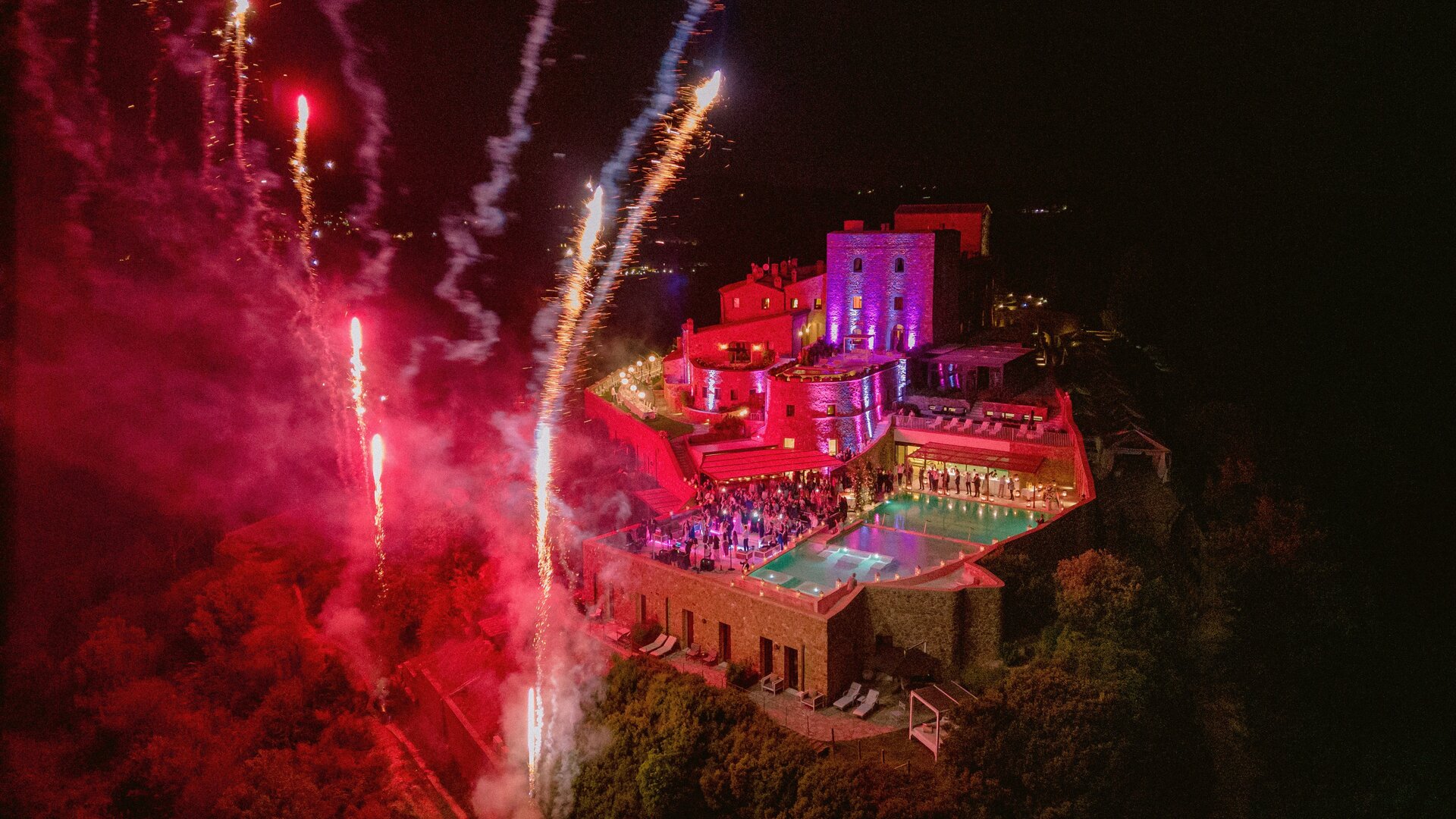 Exterior View with Fireworks Celebration