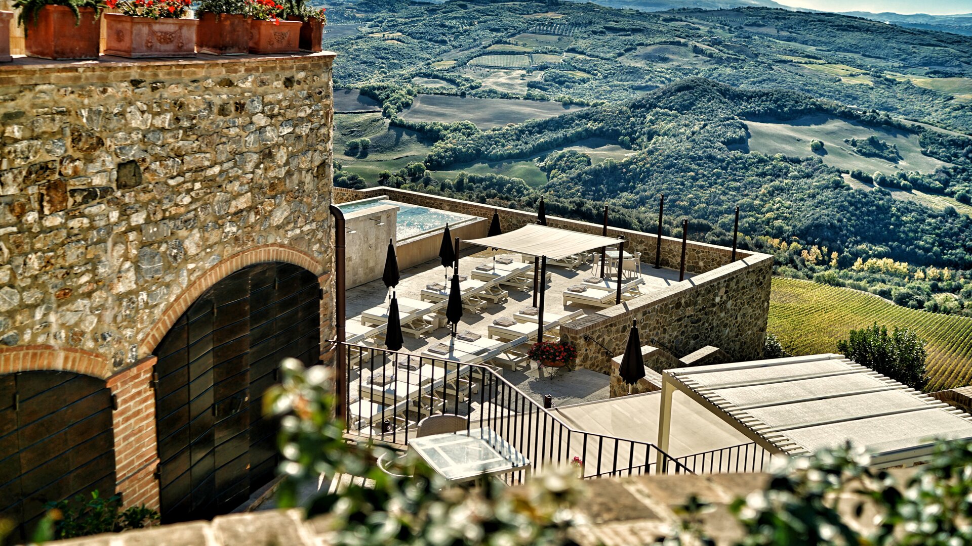 Exterior View of Facade, Terrace Lounge and Pool, and Landscape