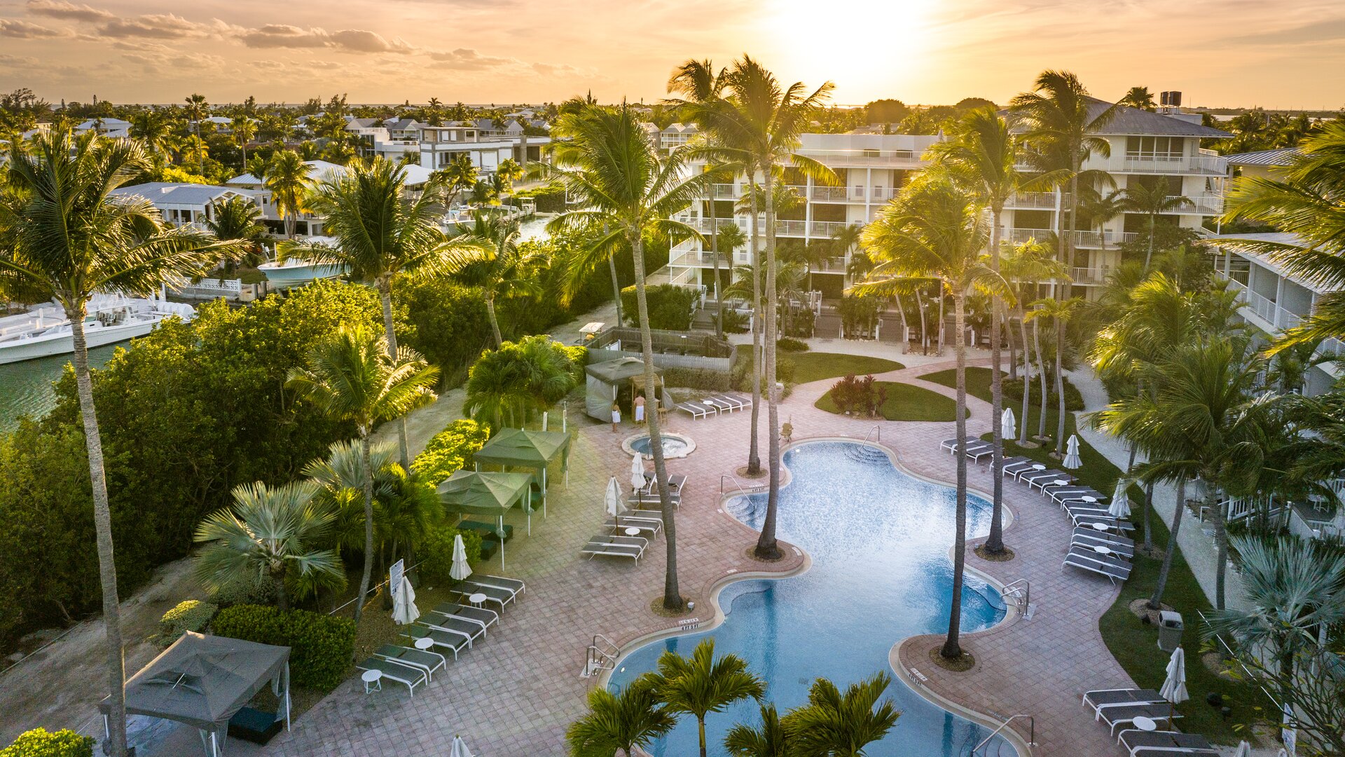 Exterior Sunset Pool Aerial View