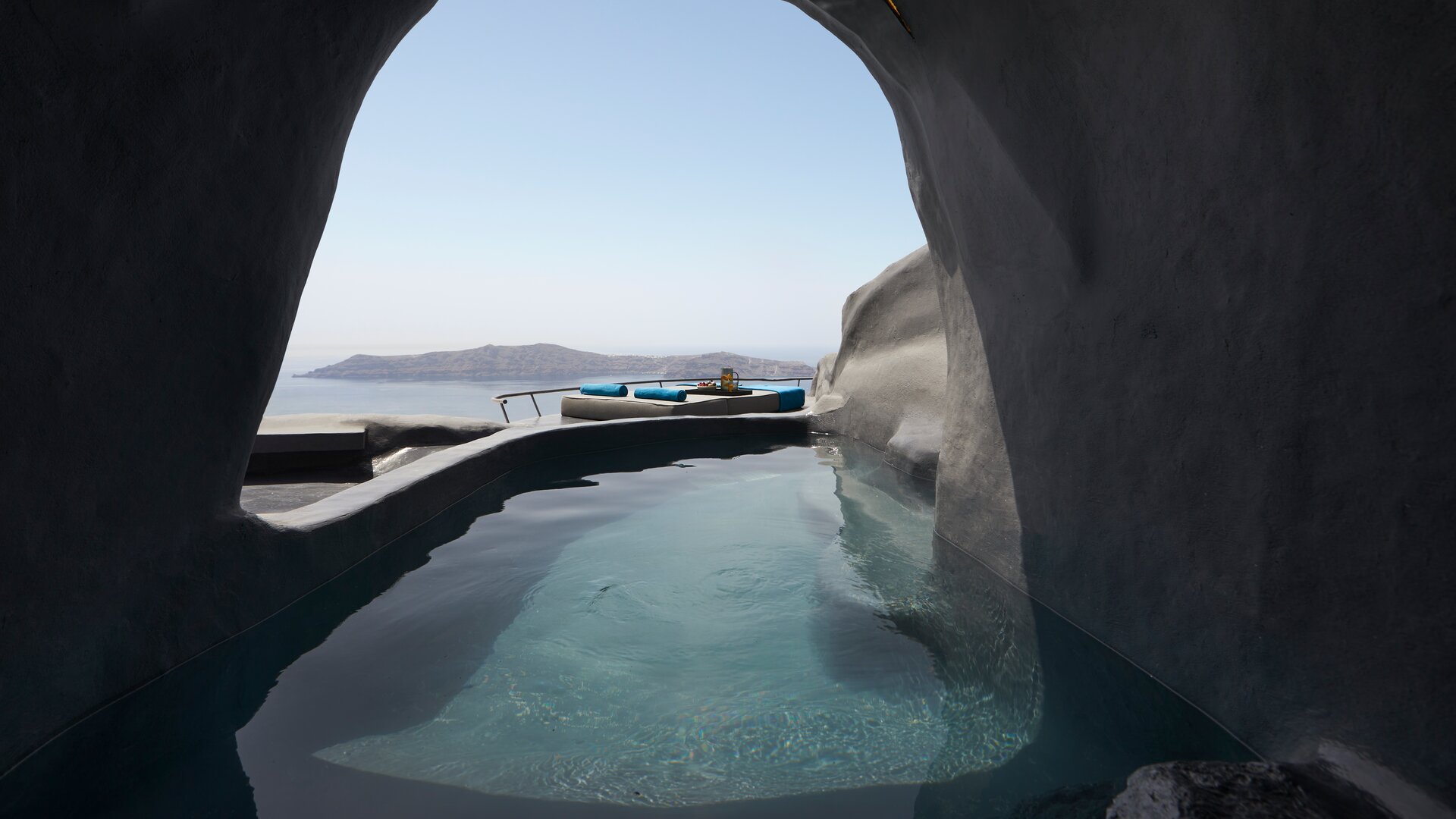 Junior Suite Sunset View with Heated Cave Pool | View to Terrace from Cave Pool