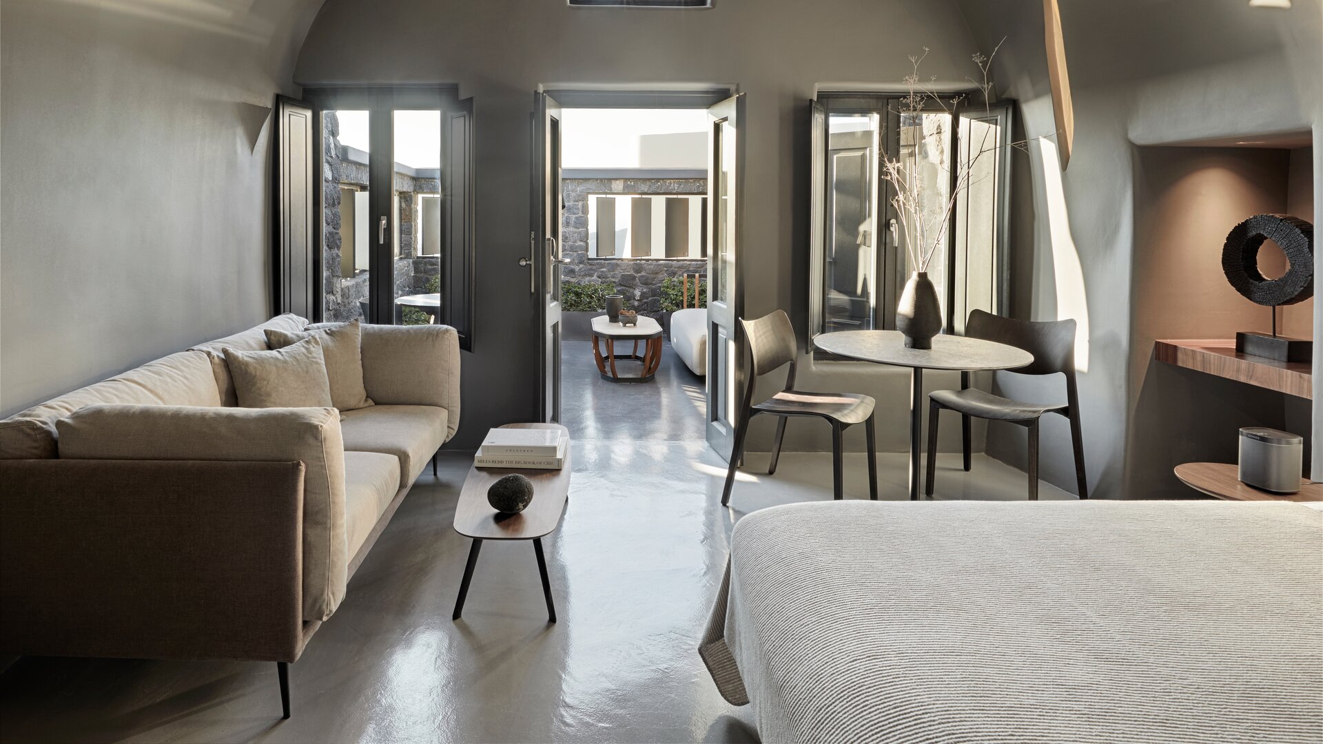 Superior Suite Sunset View with Heated Plunge Pool | Living Area with View to Terrace