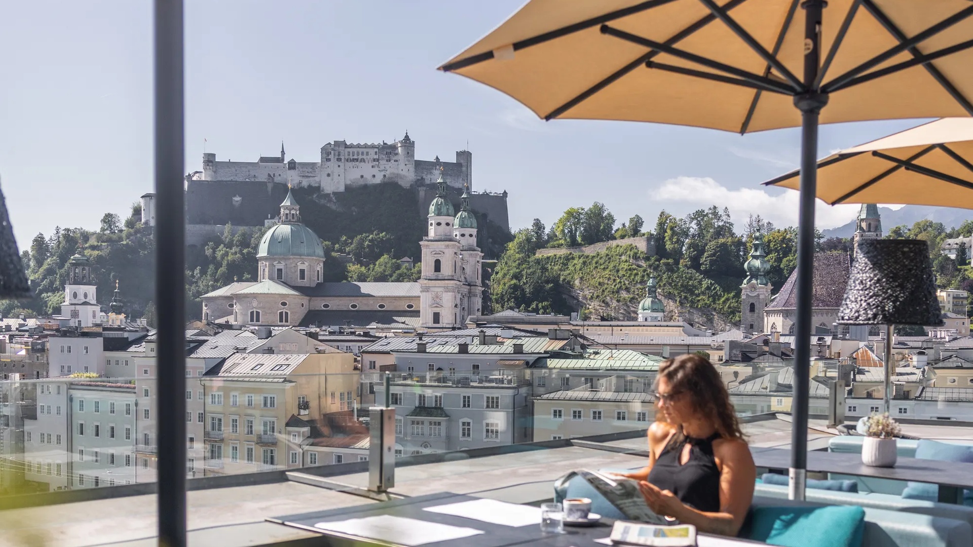 Steinterrasse Rooftop Restaurant Morning Coffee with City View