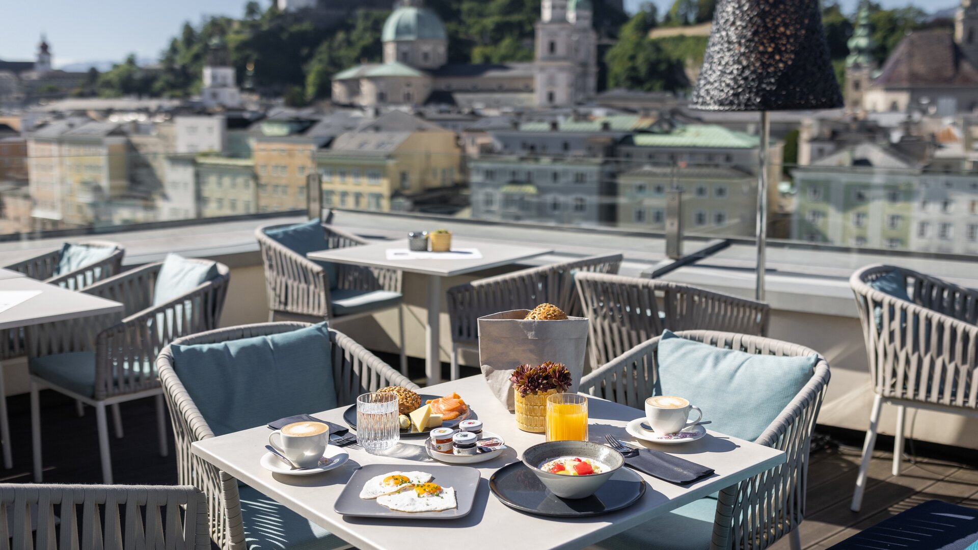 Steinterrasse Rooftop Restaurant Breakfast Table