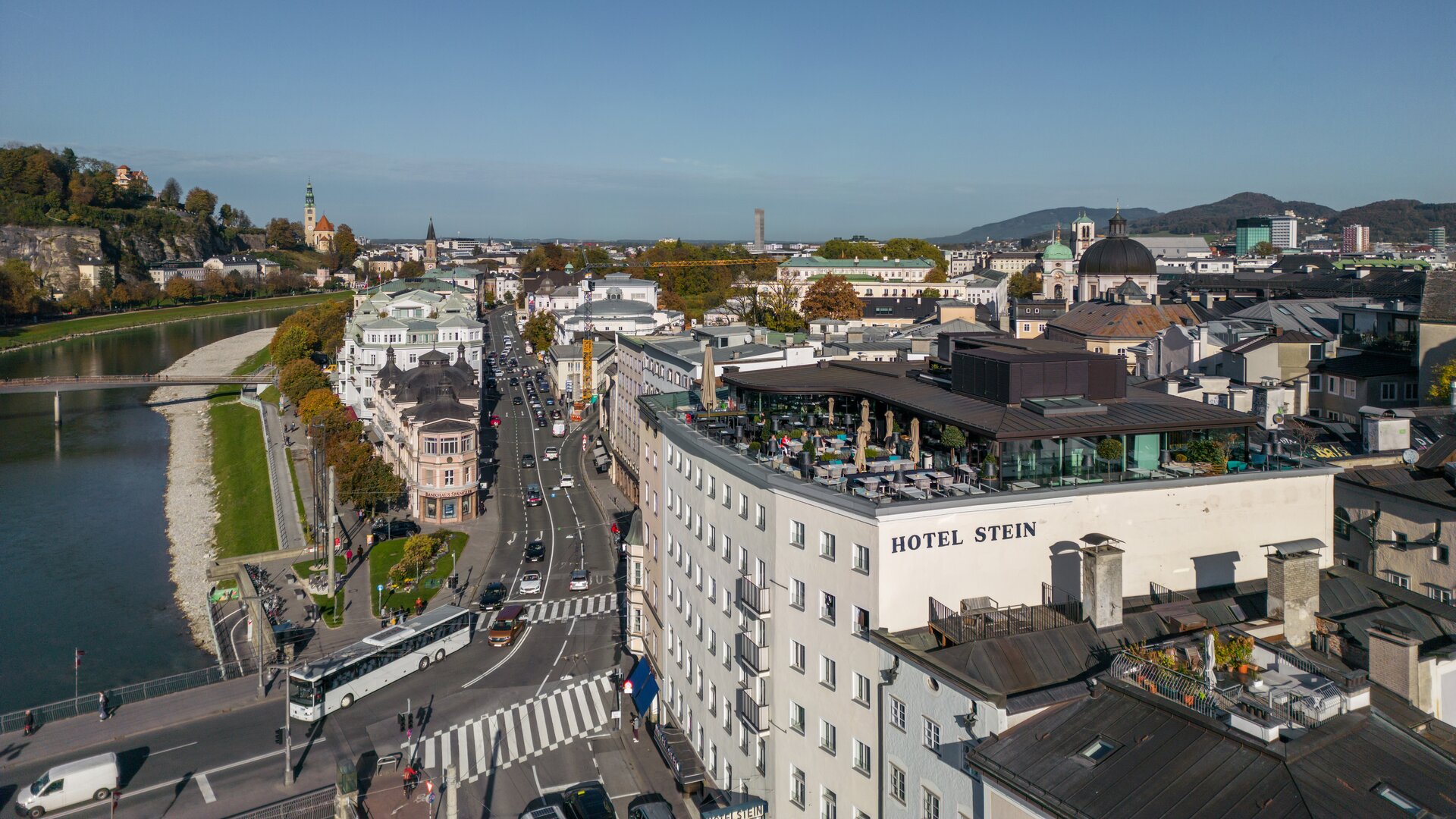 Exterior Aerial View with City in the Background
