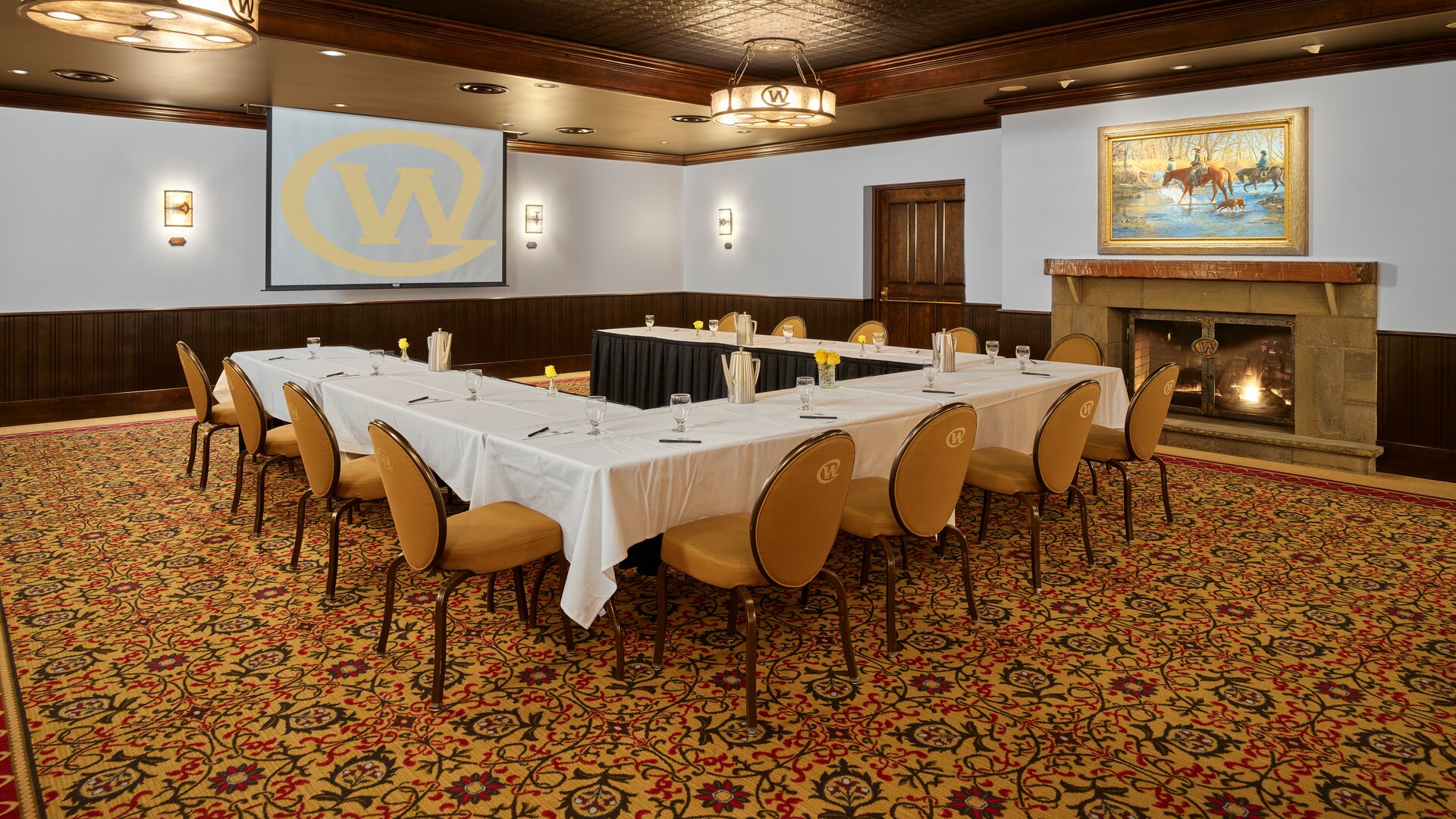 The Clymer Room Event Space with U-Shaped Seating Arrangement