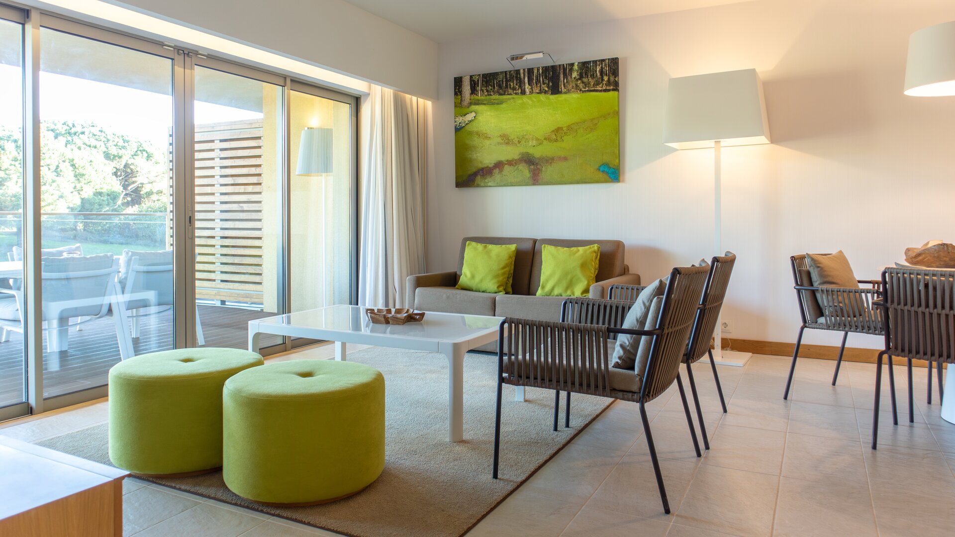 Home Suite with Garden View Living and Dining Areas