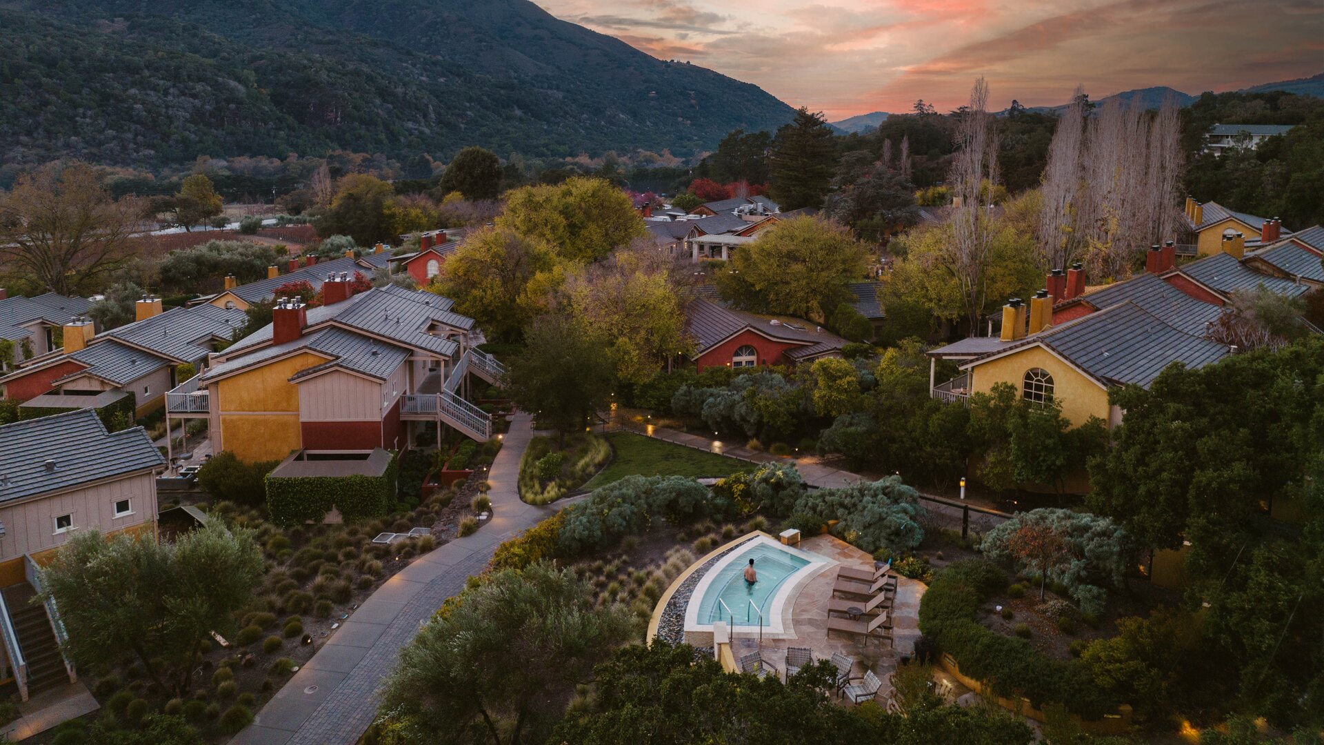 Aerial View of Resort at Sunset