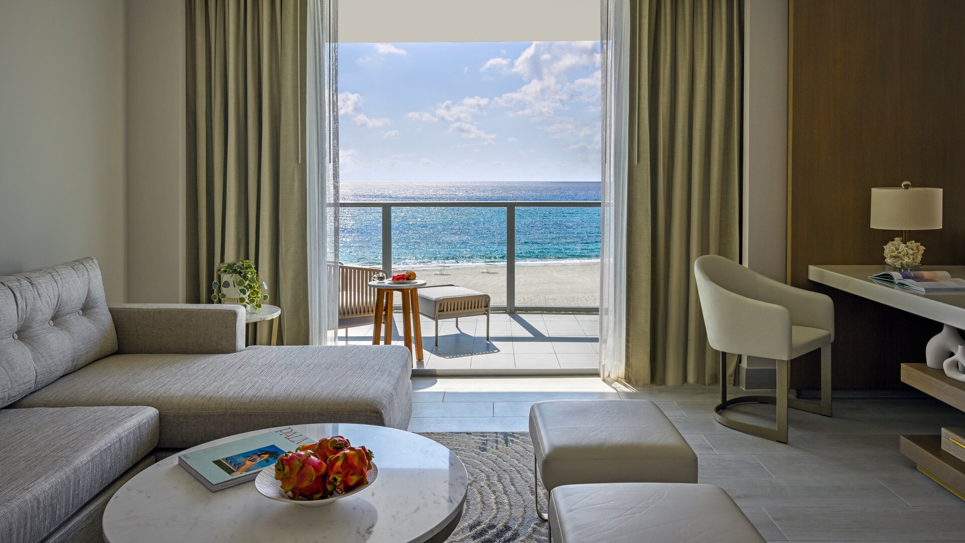 Junior Suite King Living Area View to Balcony & Ocean