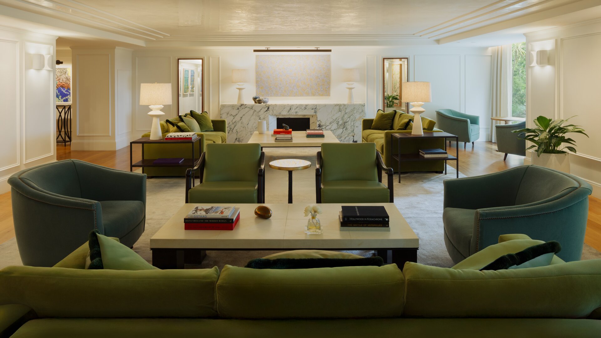 Alcova Lobby Lounge and Bar Seating by Fireplace