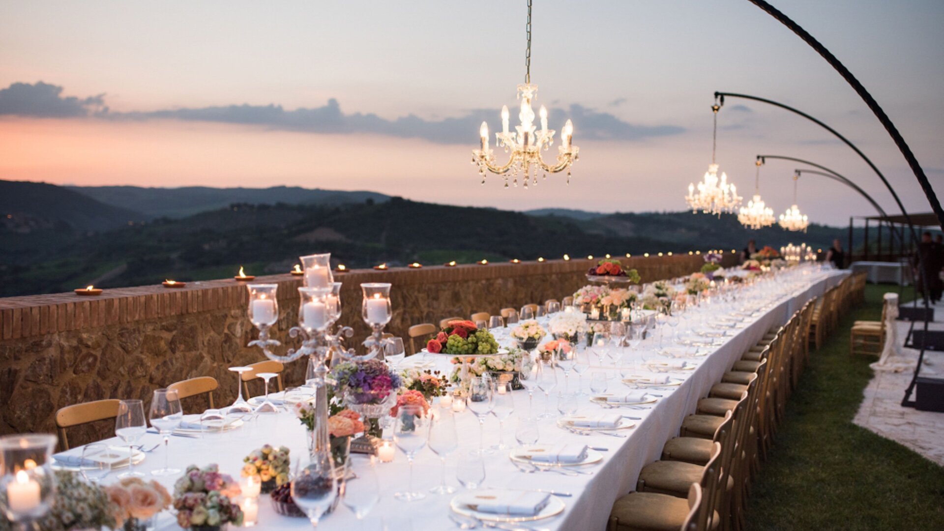 Long Banquet Table Setup for Wedding Reception
