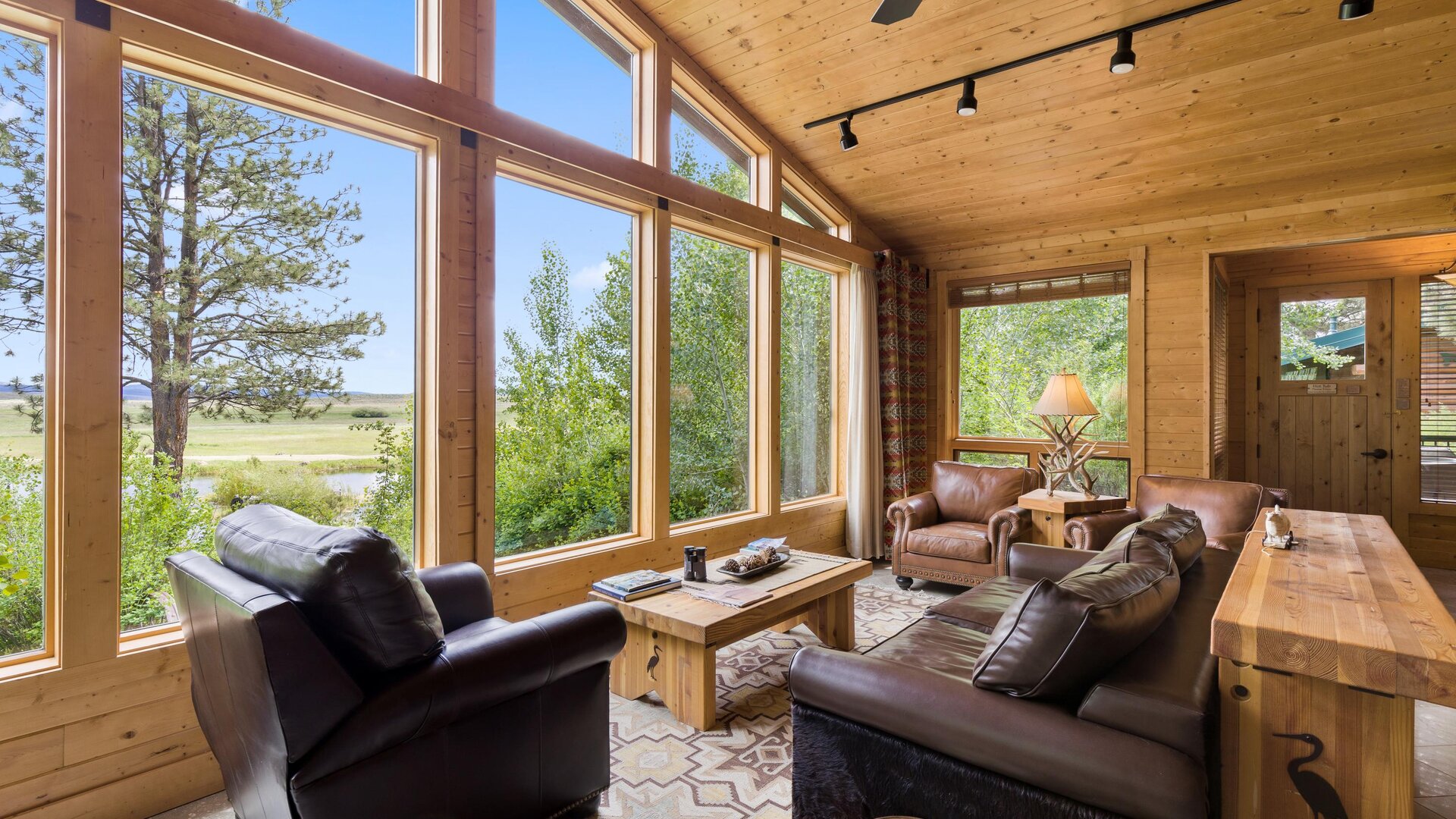Lakeside Log Cabin Living Space and View