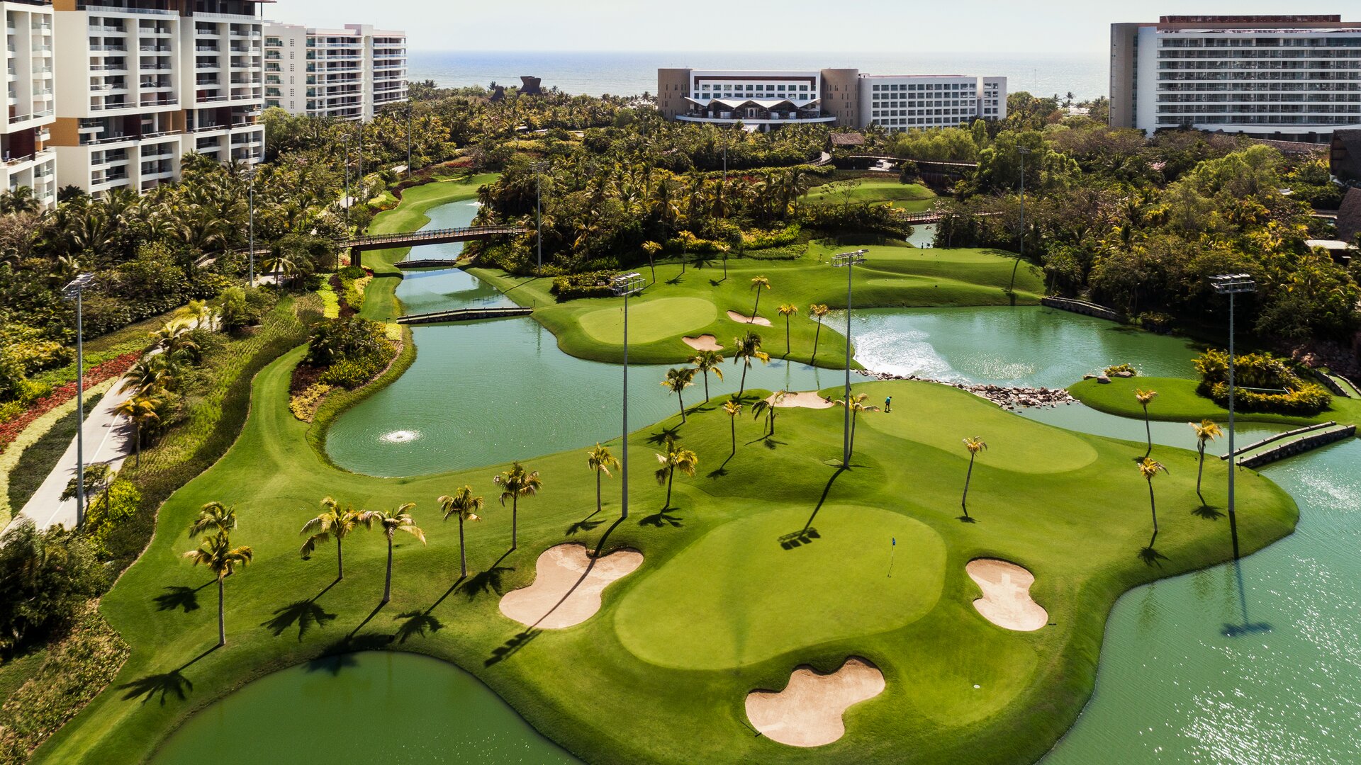 Aerial View of Golf Courses with Hotel in the Background