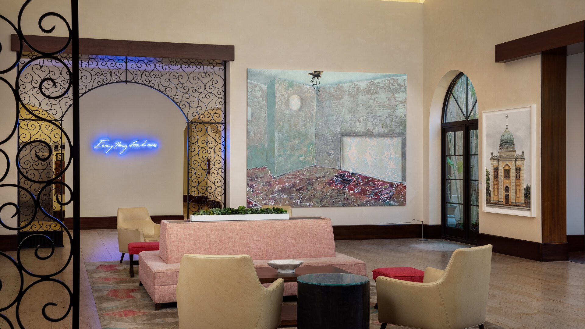 Lobby or Common Area Seating with Art on Walls