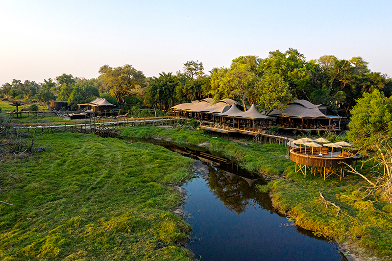 Botswana’s new Xigera Safari Lodge blends well with its environment.