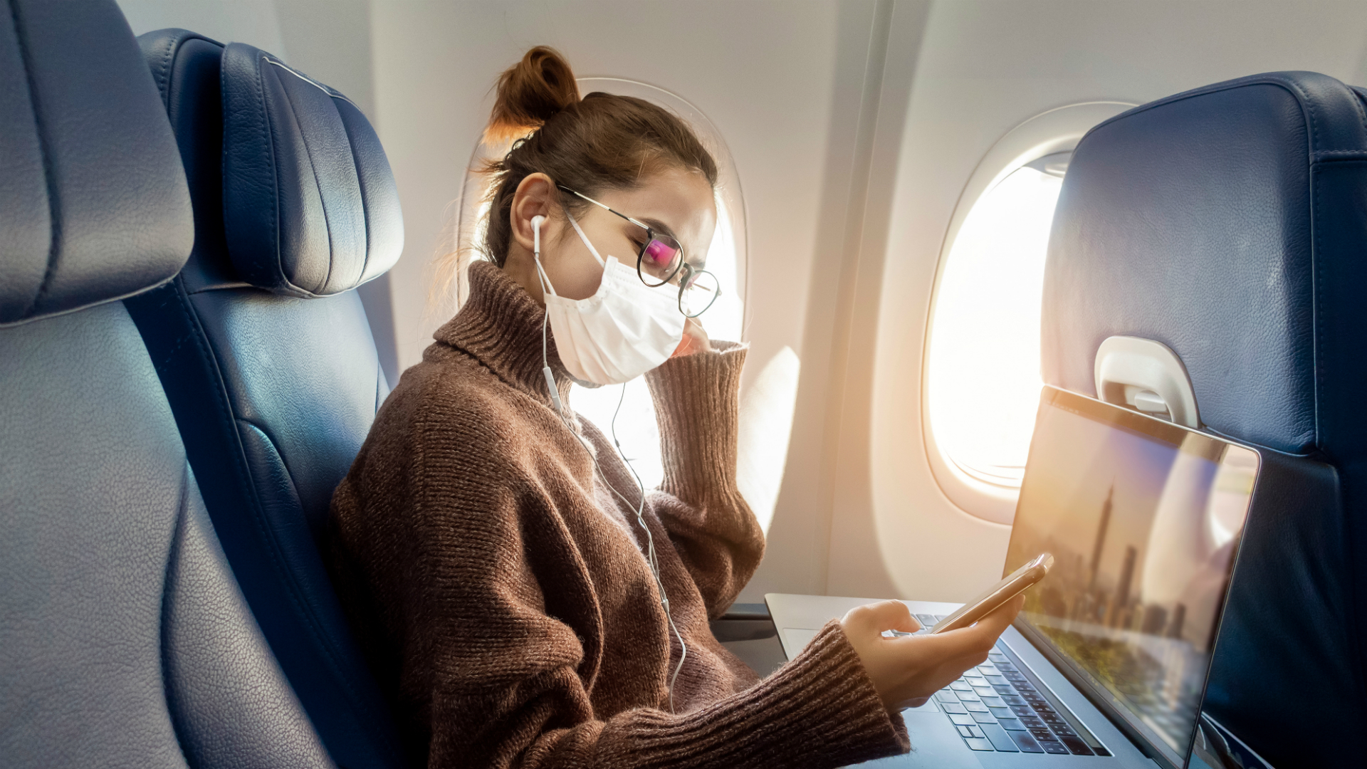 mask on plane