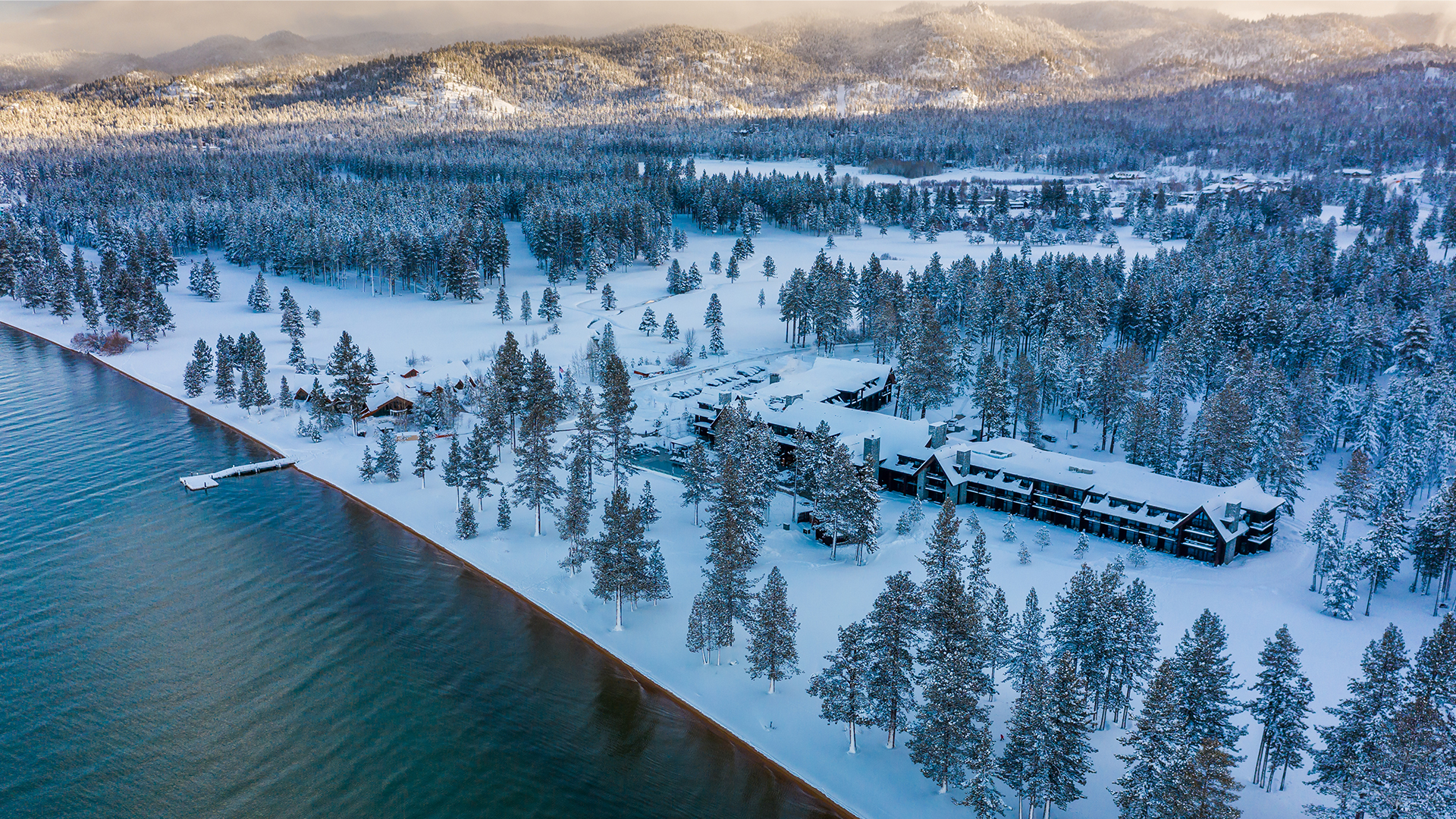 edgewood tahoe resort winter aerial view