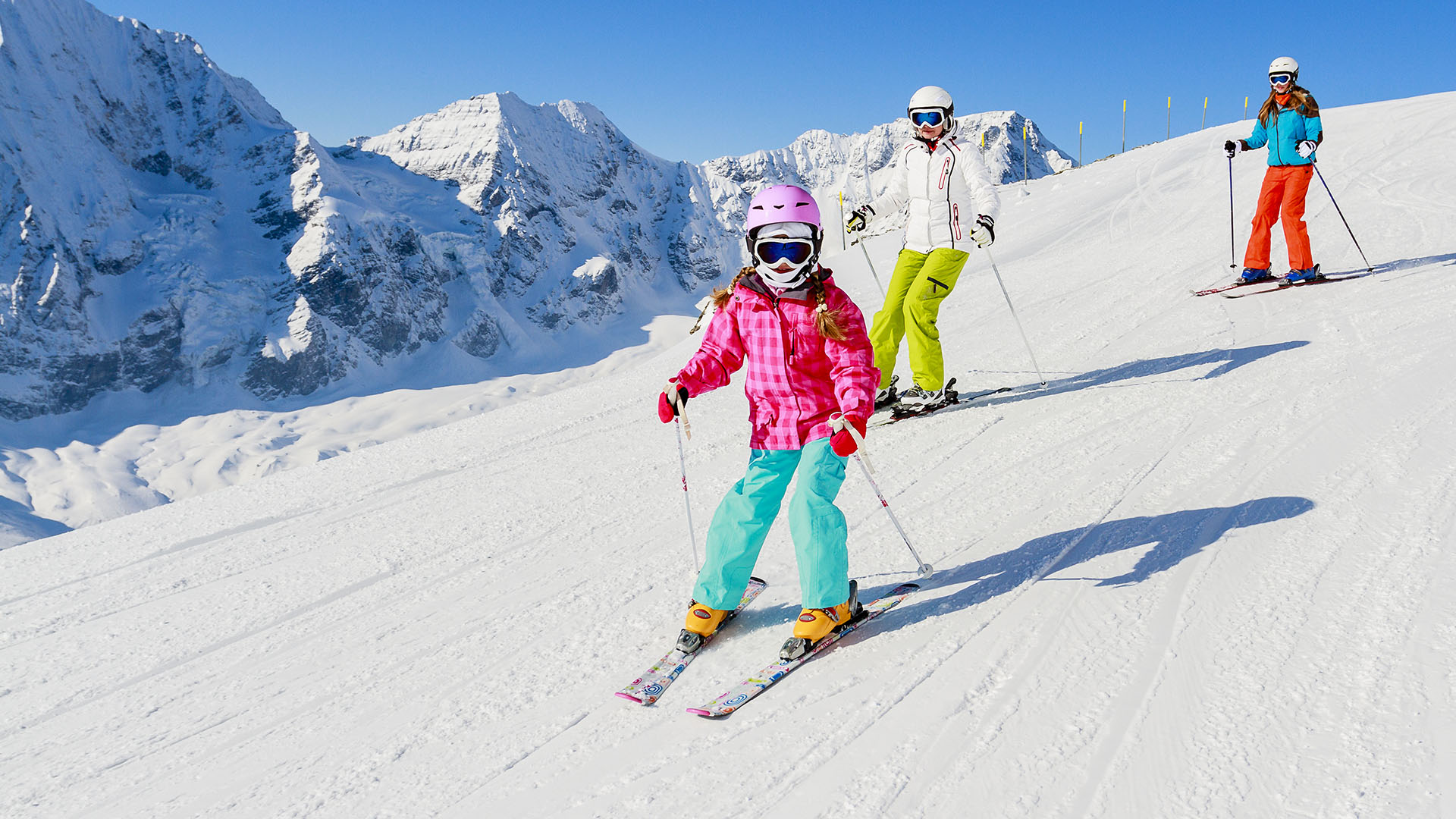 family skiing