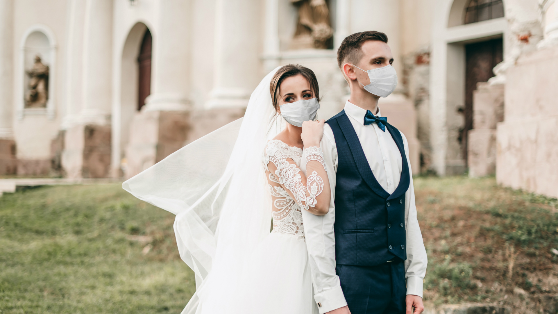 bride groom wedding masks pandemic covid 19 socially distant wedding