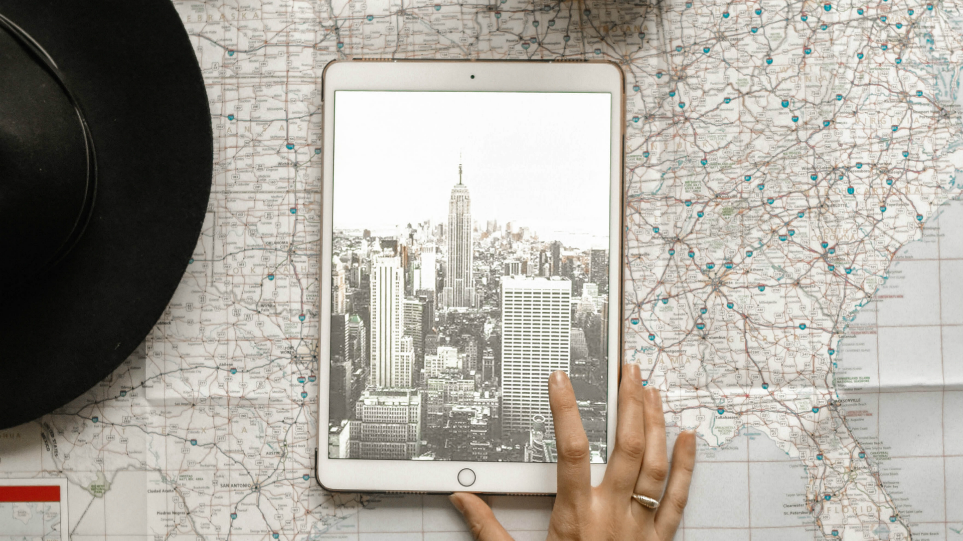 holiday planning map and tablet