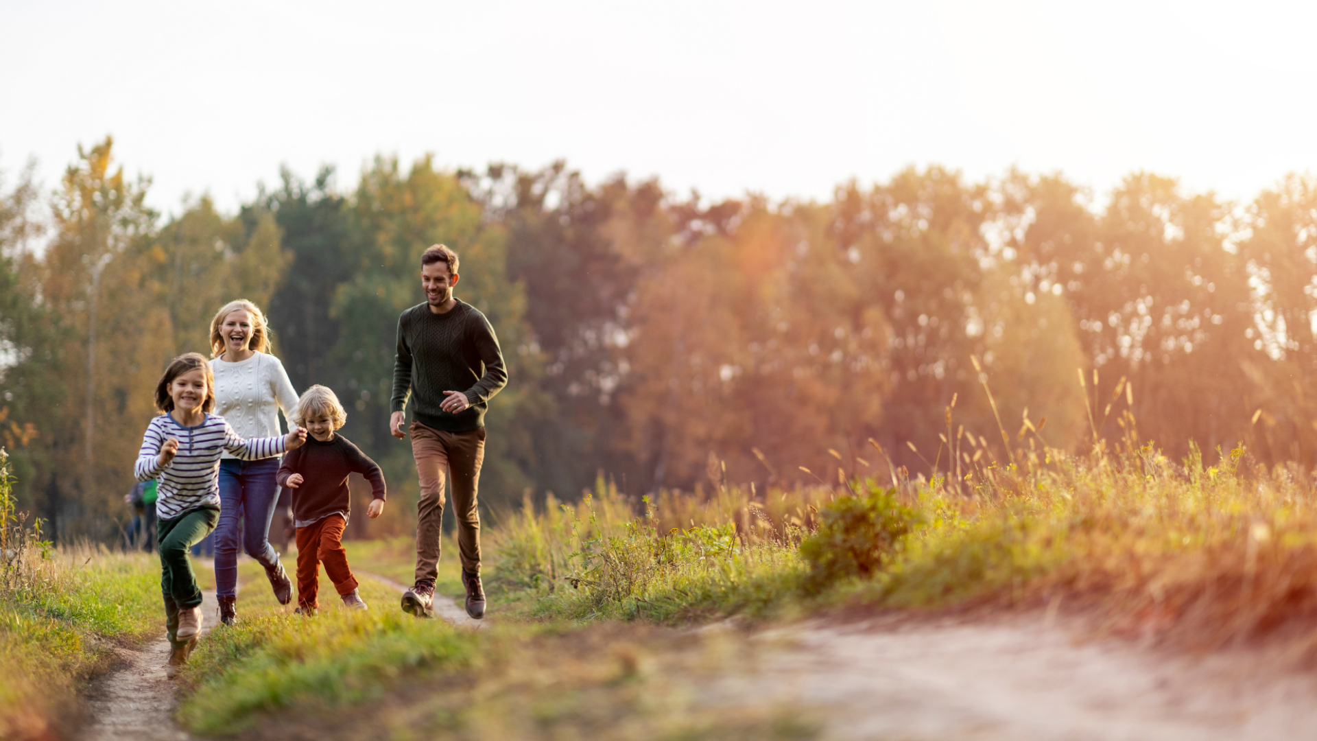 family running in field