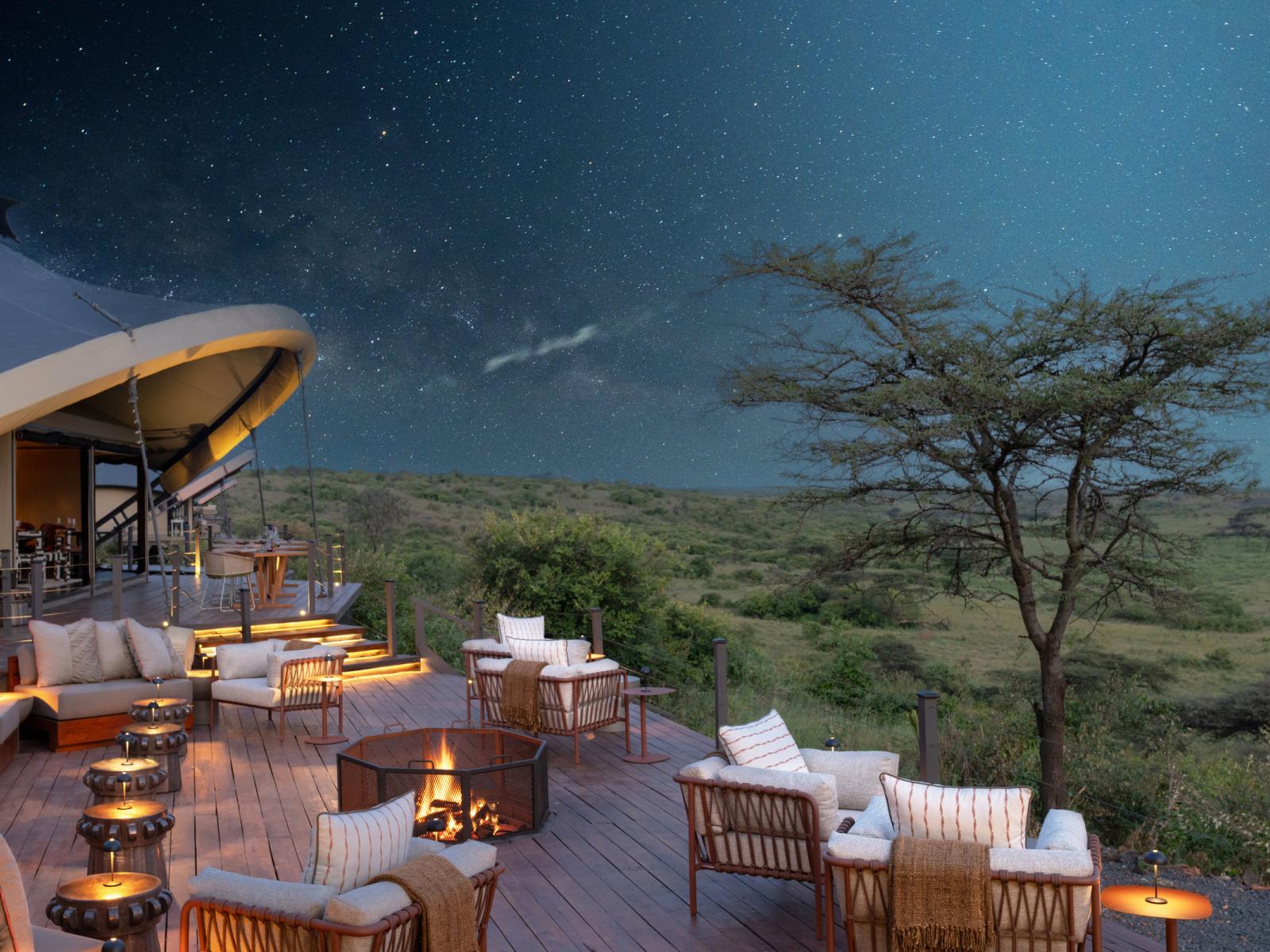 Mahali Mzuri | Dining Deck with Firepit and View of Grassland