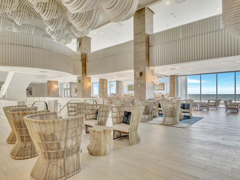 lobby area with view of ocean