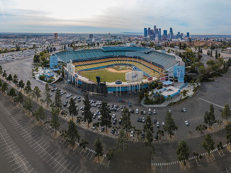 Dodger Stadium, at Chavez Ravine in Los Angeles.