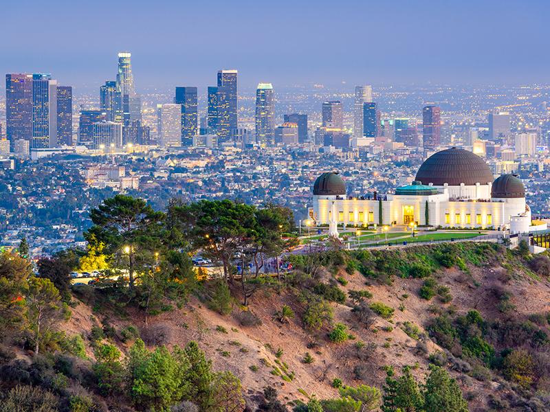 Griffith Observatory with Los Angeles in the background.