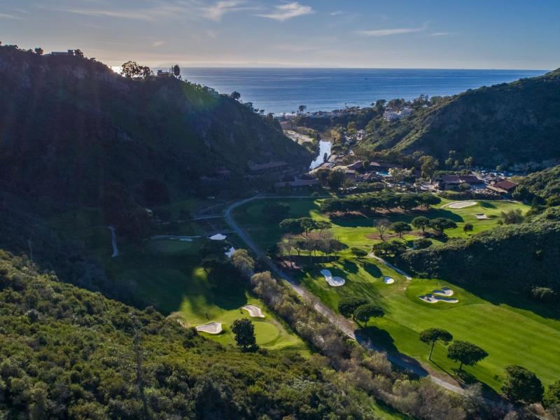 Aerial view of The Ranch at Laguna Beach, with the Pacific Ocean.