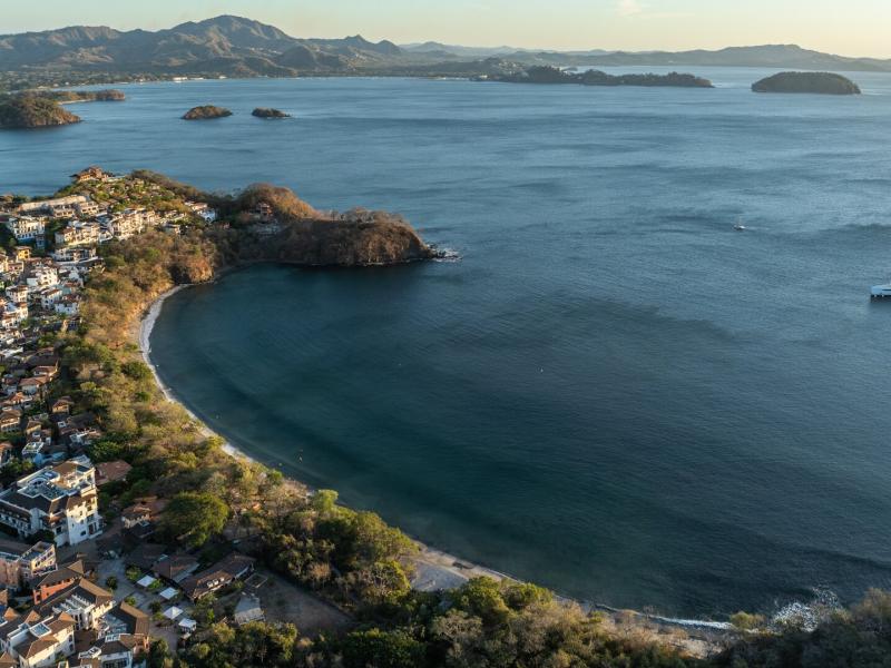 Wide Aerial View of Hotel, Surrounding Town Las Catalinas and Coastline