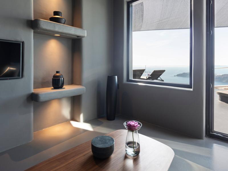 Solar Two Bedroom Villa with Heated Plunge Pools | Living Area View to Terrace