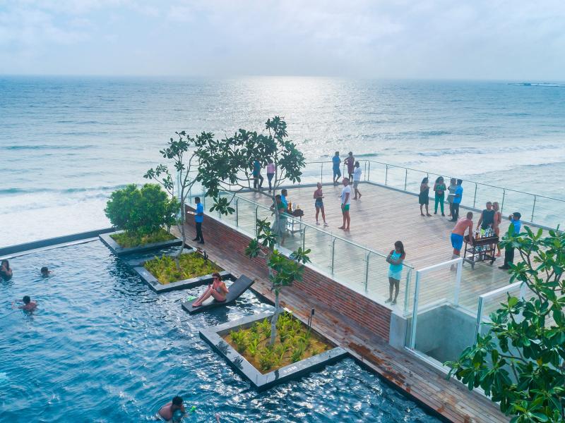 Marino Beach, Colombo Rooftop patio and infinity pool view.