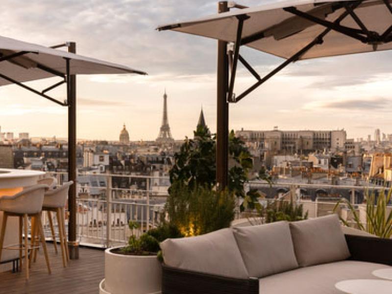 Hotel Dame des Arts Rooftop Bar Lounge with View of Paris