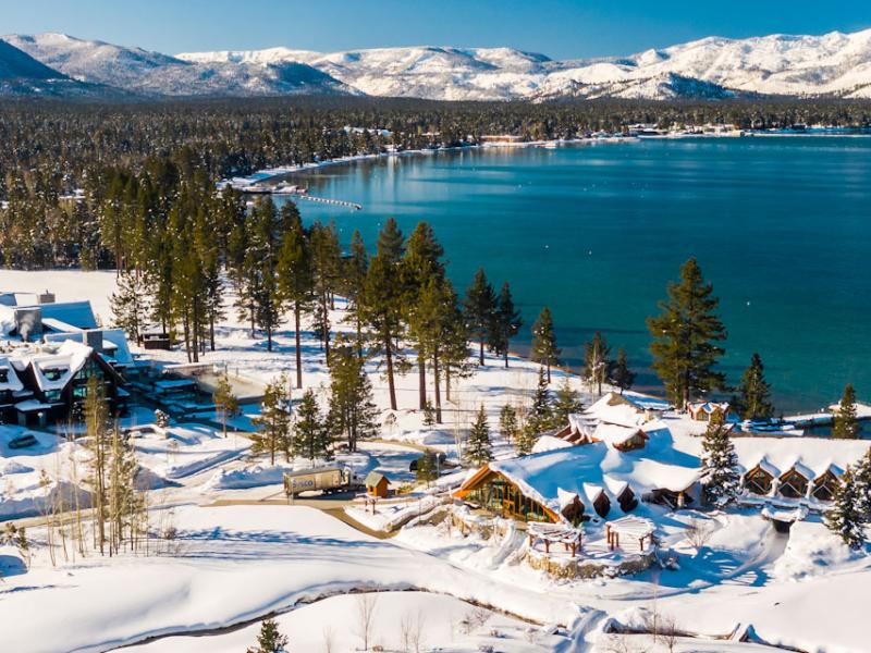 The Lodge Edgewood Tahoe Winter Aerial