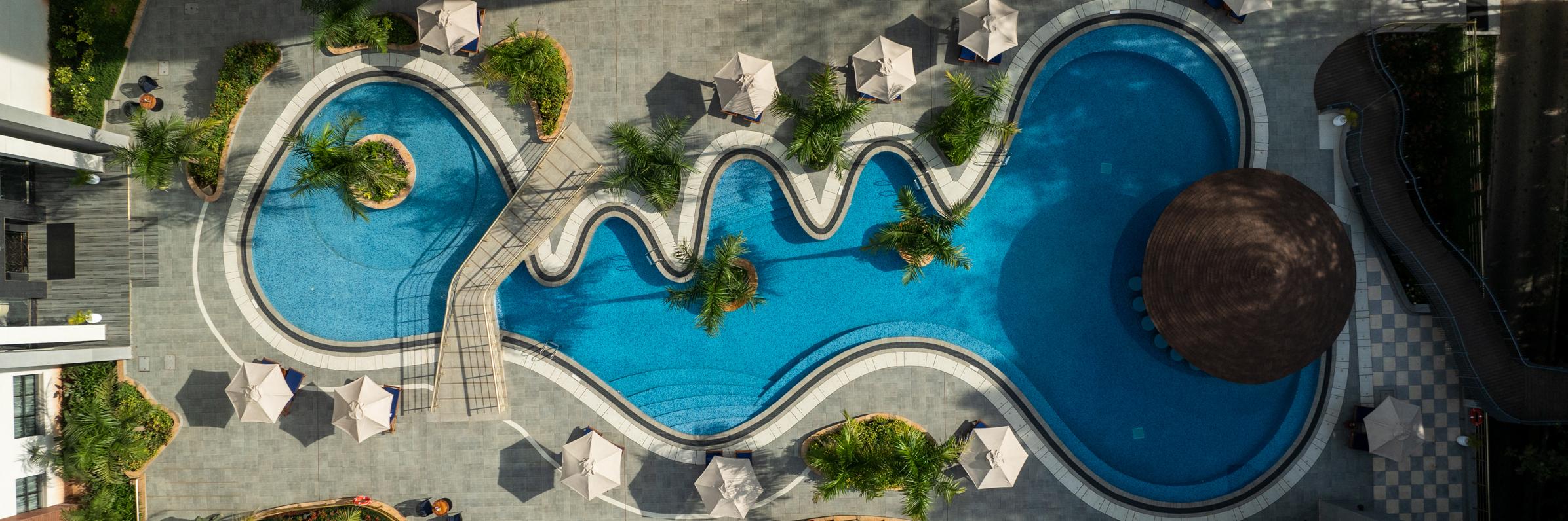 Glee Hotel Pool Aerial Shot