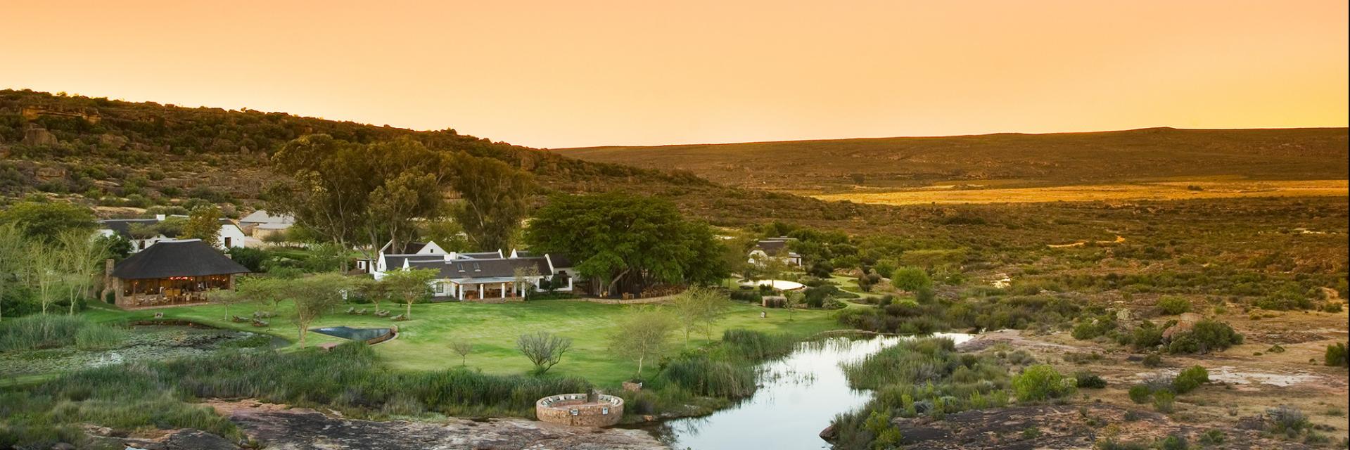 Bushmans Kloof exterior view at sunset.