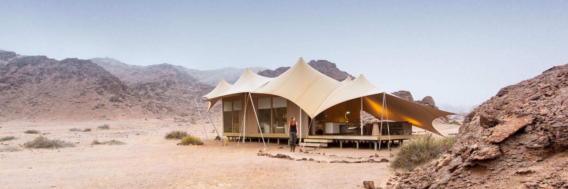 A view of one of the guest tents at Hoanib Skeleton Coast.