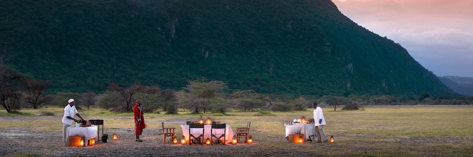 andBeyond Lake Manyara Tree Lodge Dining under the stars